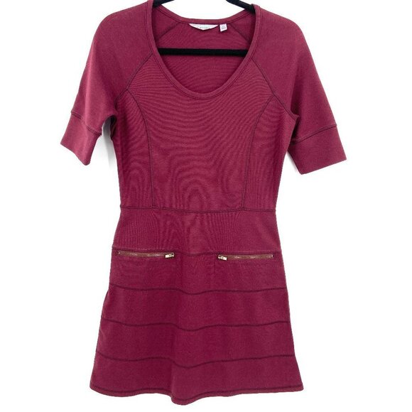 ATHLETA Strata Burgundy Fit & Flare Short Sleeve Stretch Mini Dress Size XS - Picture 1 of 8